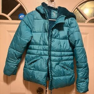 Teal Quilted Puffer Jacket with Sherpa Lining